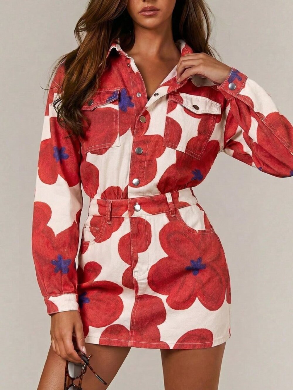 Multicolor Casual Women's Floral Print Floral Print Denim Dress